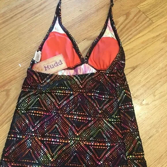 XS tankini swim top bathing suit Mudd black orange - Picture 5 of 7